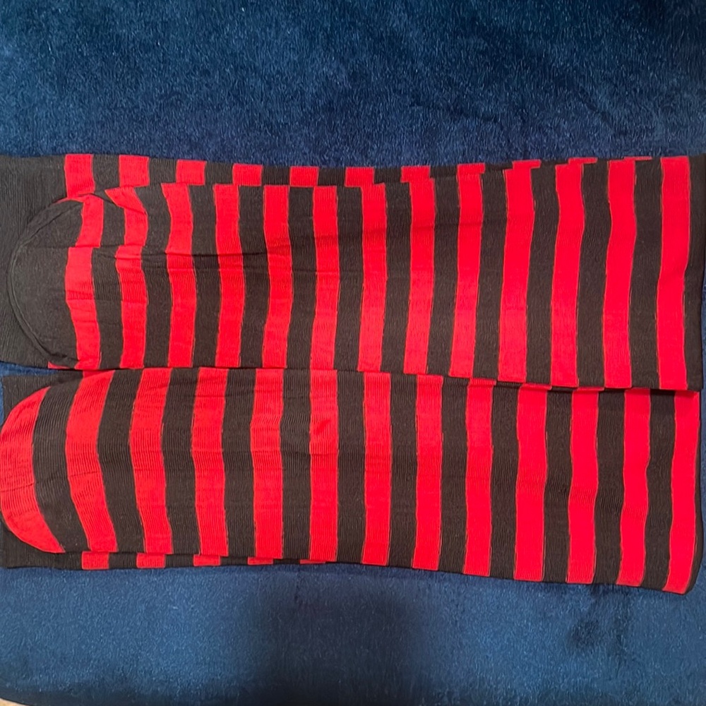 Red and black stripped knee high socks
